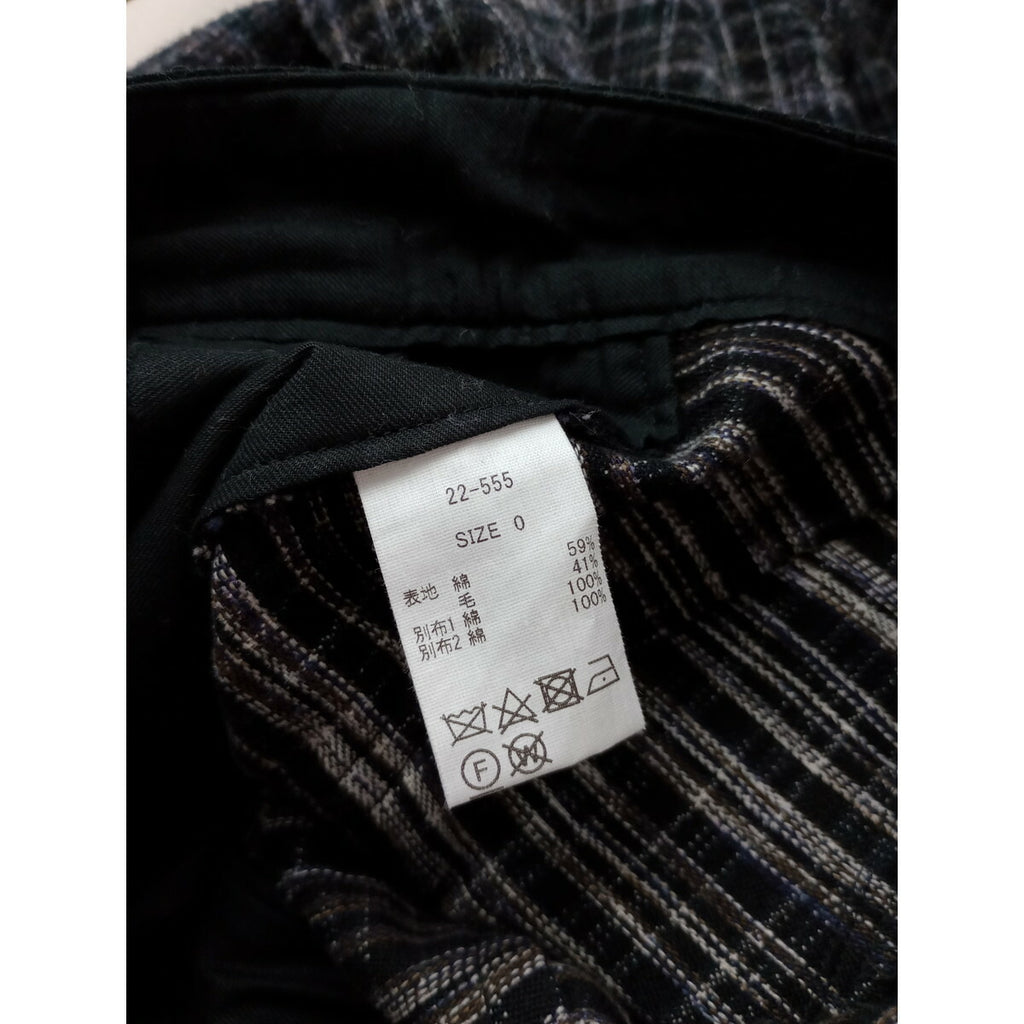 22AW SUSURI ススリ コットン ウール チェック柄 ソワー パンツ 黒 ブラック 0 (25M+0817)【中古】