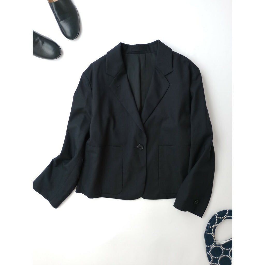 MARGARET HOWELL × FOX BROTHERS マーガレットハウエル SUMMER WOOL サマーウール テーラード ジャケット 黒 ブラック 1【中古】