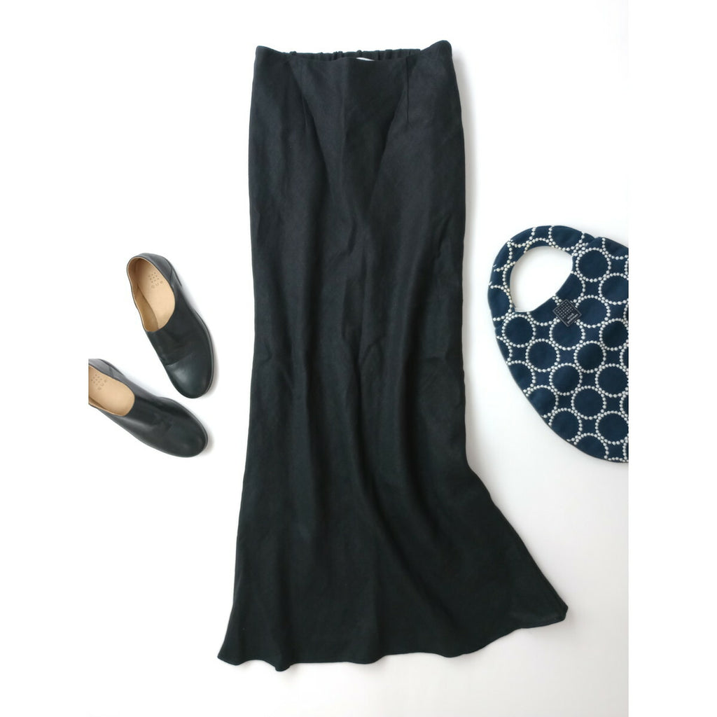 23SS SACRA サクラ RUSTIC LINEN SKIRT リネン ロング スカート 黒 ブラック 38【中古】