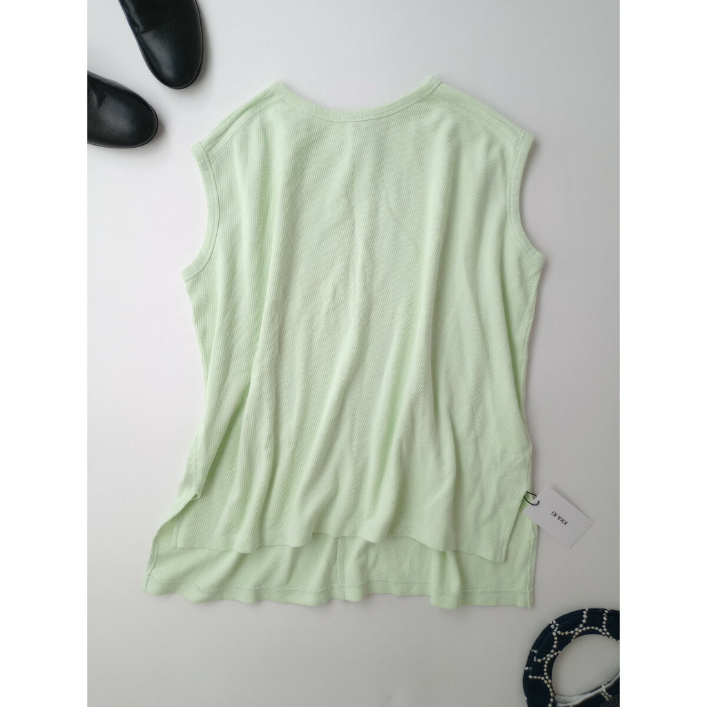 kha:ki カーキ HONEYCOMB SLEEVELESS TOP コットン ハニカム サーマル ノースリーブレス プルオーバー トップス グリーン