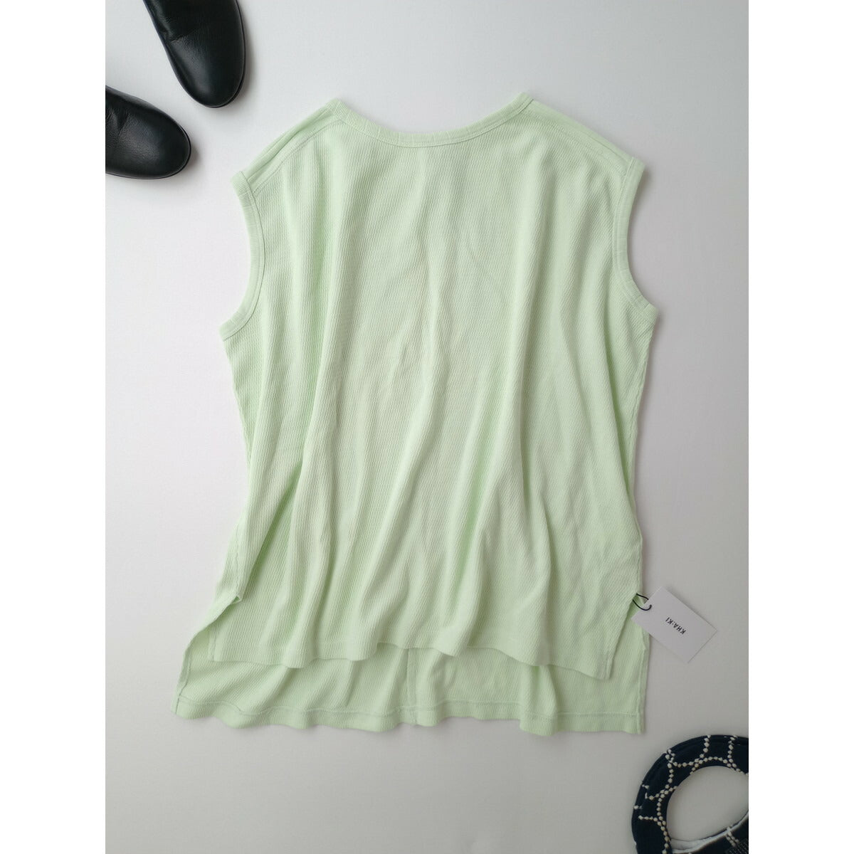 kha:ki カーキ HONEYCOMB SLEEVELESS TOP コットン ハニカム サーマル ノースリーブレス プルオーバー トップス グリーン