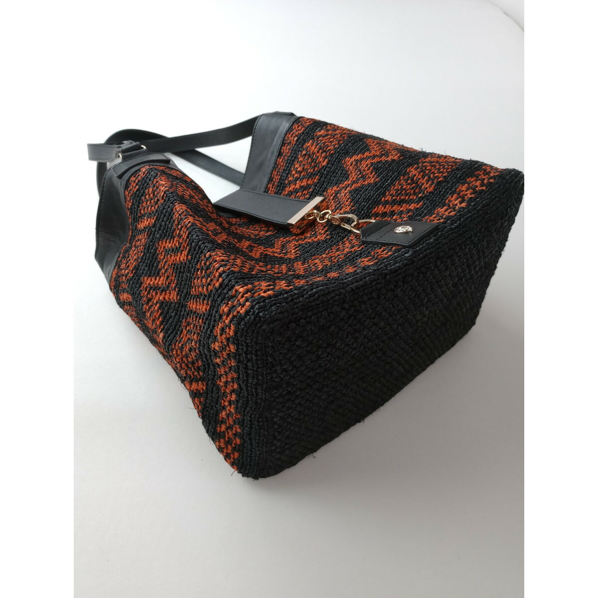 Helen Kaminski ヘレンカミンスキー ラフィア 藤 バッグ 黒 ブラック オレンジ 【中古】