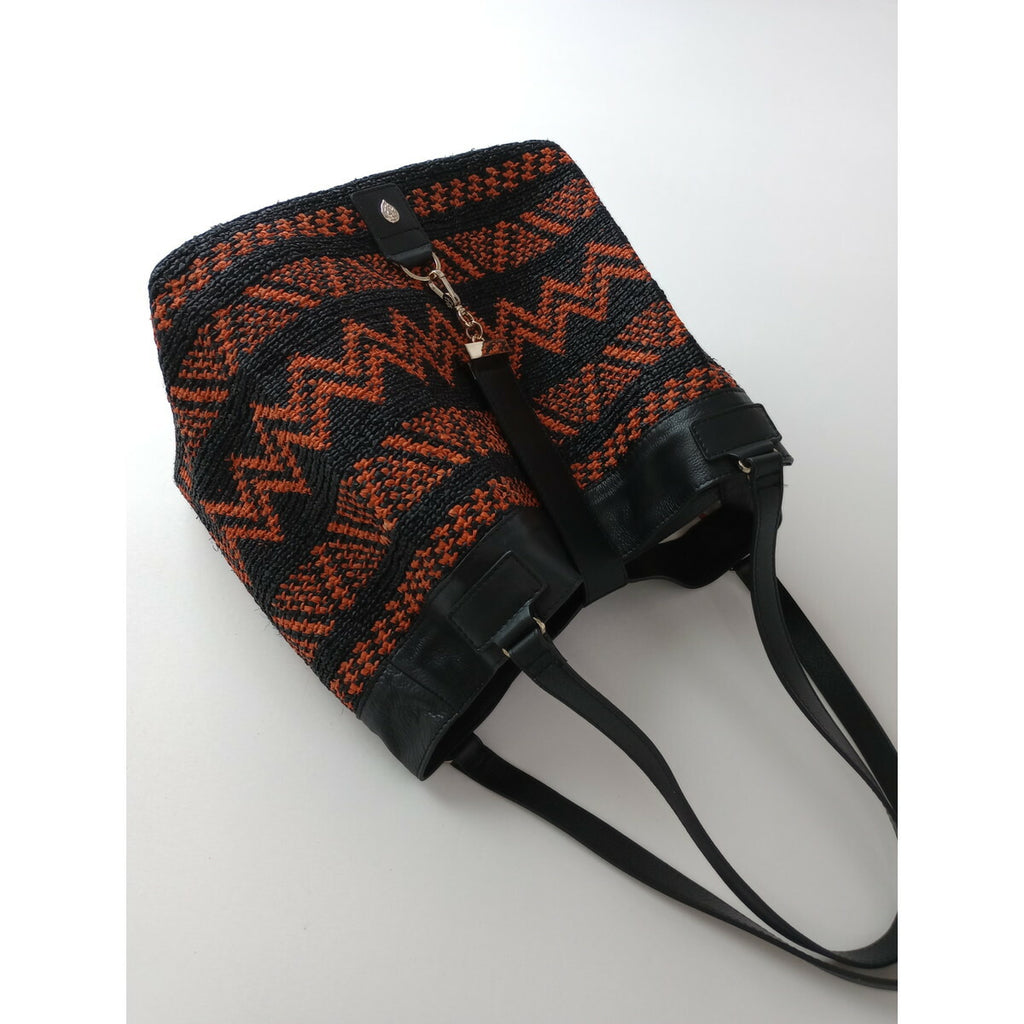 Helen Kaminski ヘレンカミンスキー ラフィア 藤 バッグ 黒 ブラック オレンジ 【中古】