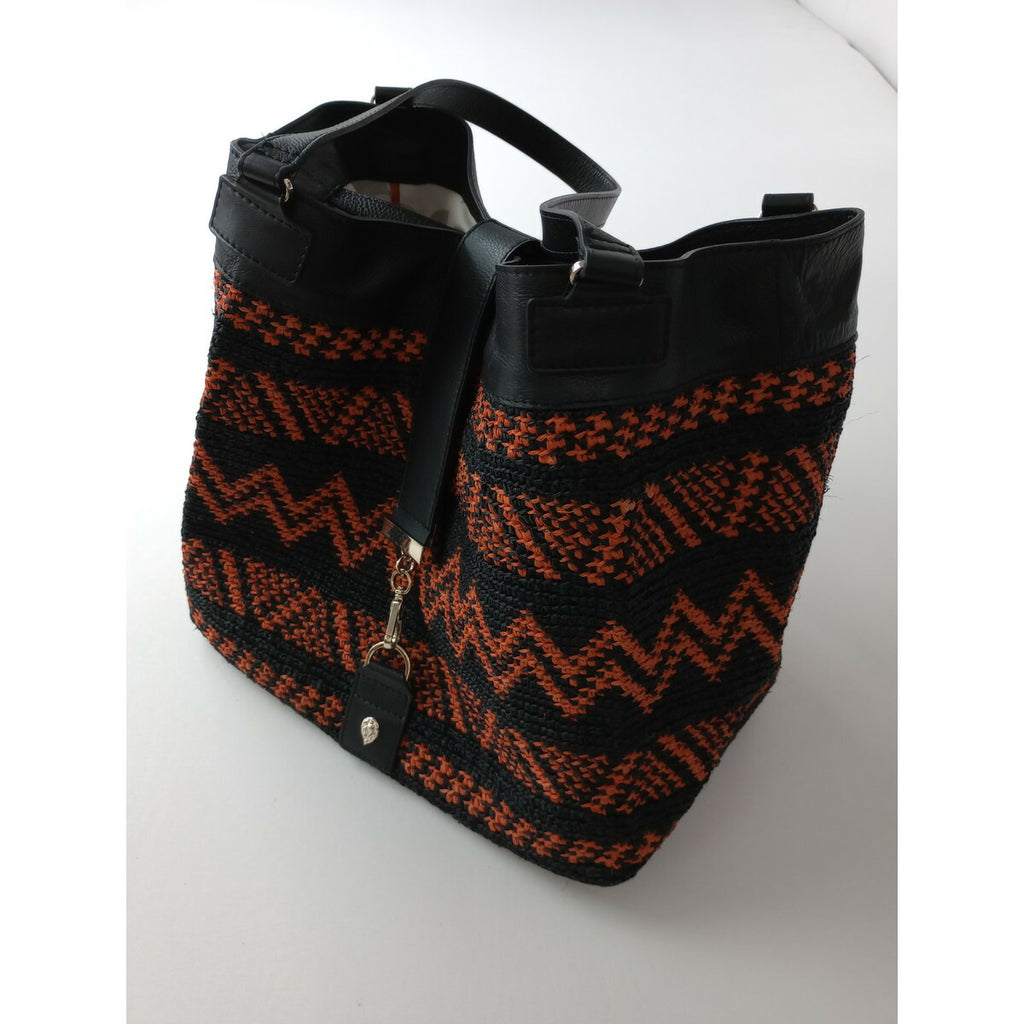 Helen Kaminski ヘレンカミンスキー ラフィア 藤 バッグ 黒 ブラック オレンジ 【中古】