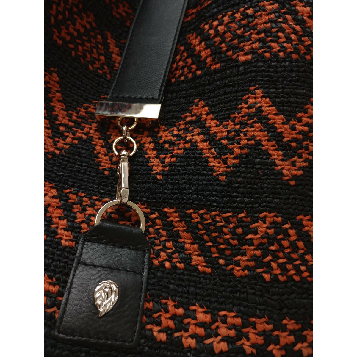 Helen Kaminski ヘレンカミンスキー ラフィア 藤 バッグ 黒 ブラック オレンジ 【中古】