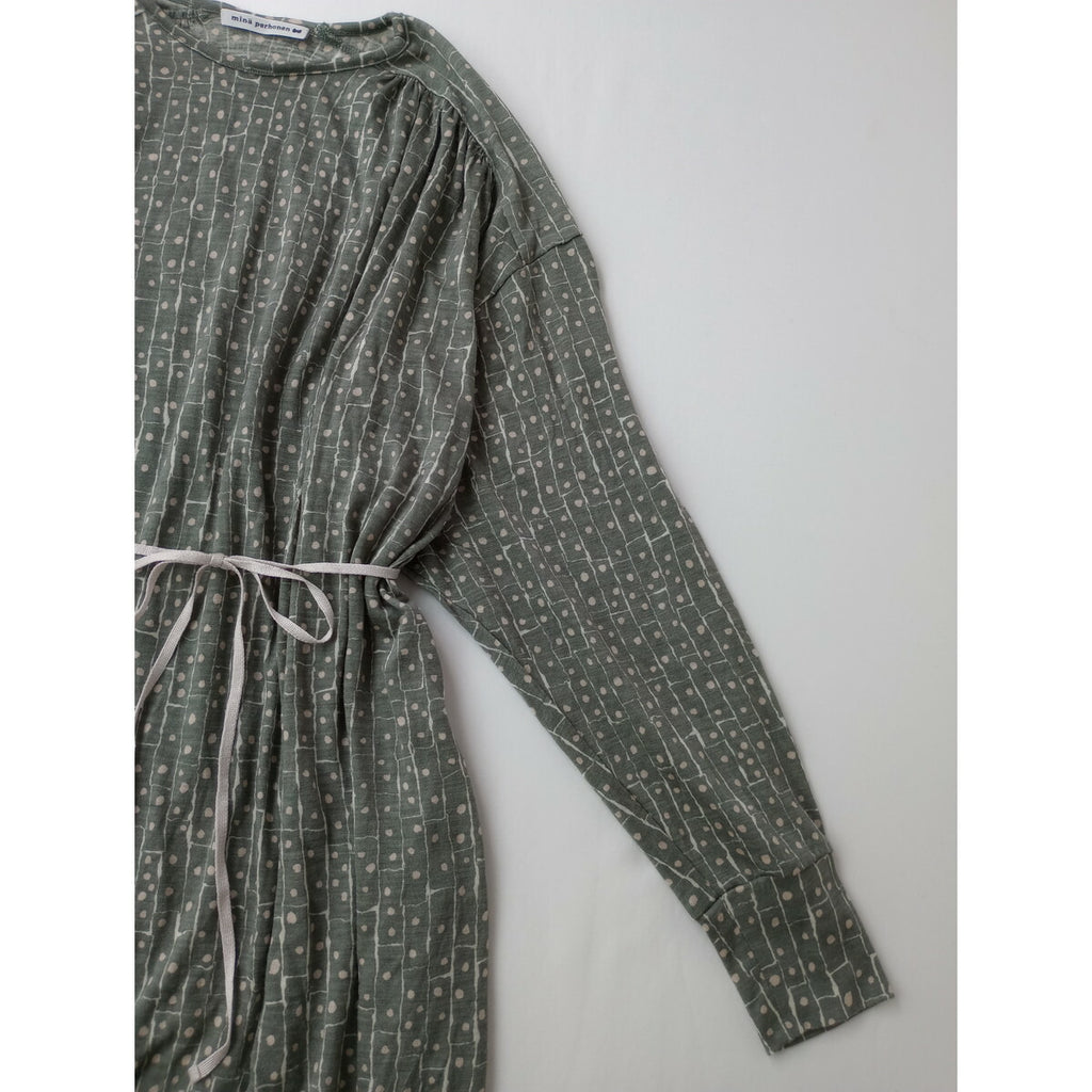 mina perhonen ミナペルホネン winter travel ウール100％ ロング ワンピース 長袖 くすみ カーキ 38【中古】