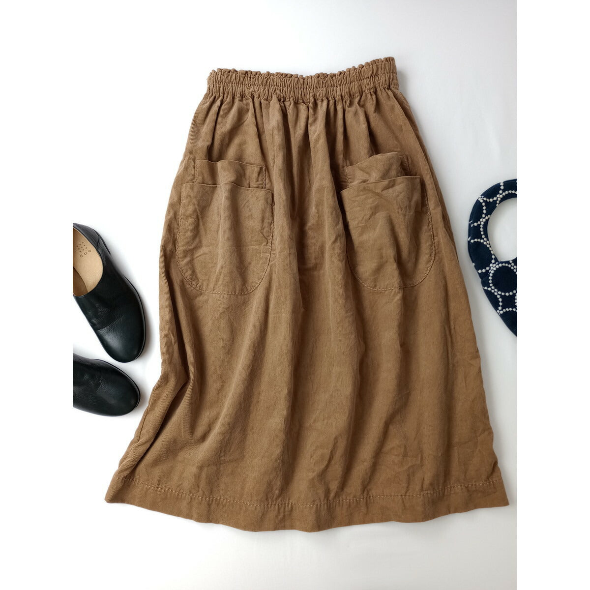 22AW homspun ホームスパン コットン 綿 100％ 細 コール ギャザー ロング スカート ベージュ M (18M＋0151)【中古】