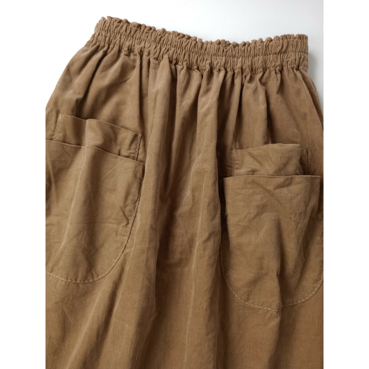 22AW homspun ホームスパン コットン 綿 100％ 細 コール ギャザー ロング スカート ベージュ M (18M＋0151)【中古】
