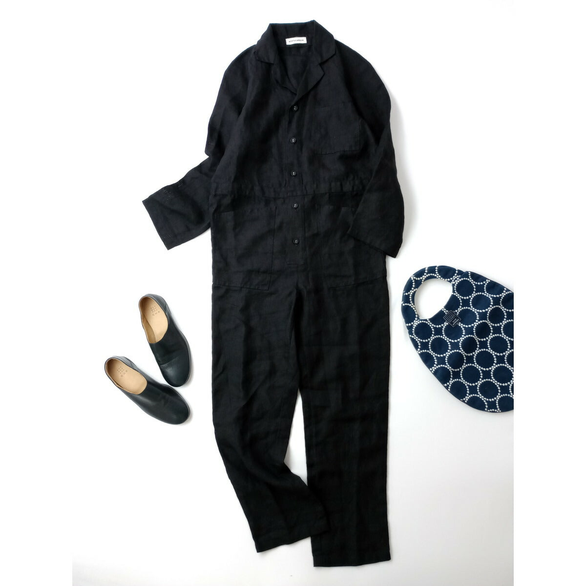 MOUNTAIN MORNING×foglinenworkマウンテンモーンングフォグリネンワークリネン 麻 100％ オールインワンサロペット つなぎ 黒 ブラック【中古】
