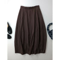 humoresque ユーモレスク random tuck skirts ランダム タック ロング スカート シルク リネン コットン ブラウン 38【中古】