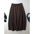 humoresque ユーモレスク random tuck skirts ランダム タック ロング スカート シルク リネン コットン ブラウン 38【中古】