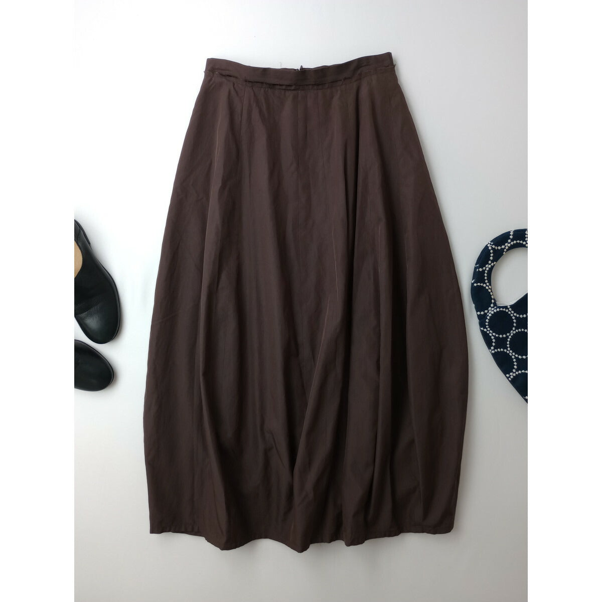 humoresque ユーモレスク random tuck skirts ランダム タック ロング スカート シルク リネン コットン ブラウン 38【中古】