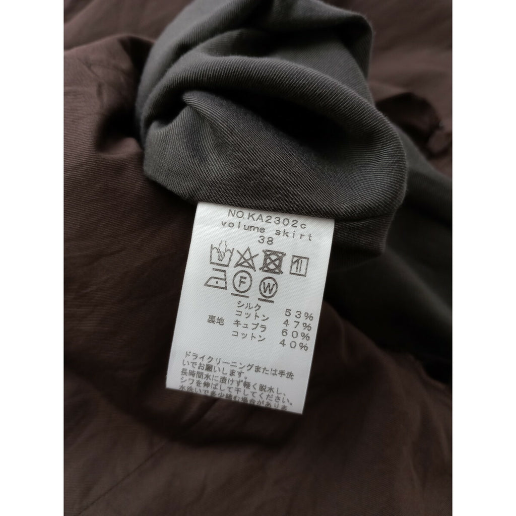 humoresque ユーモレスク random tuck skirts ランダム タック ロング スカート シルク リネン コットン ブラウン 38【中古】