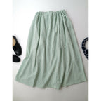 MEYAME メヤメ STRIPED LONG SKIRT シア サッカー ストライプ ドロング スカート グリーン F【中古】
