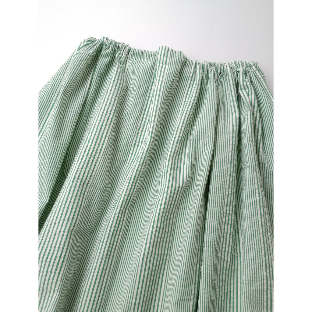 MEYAME メヤメ STRIPED LONG SKIRT シア サッカー ストライプ ドロング スカート グリーン F【中古】
