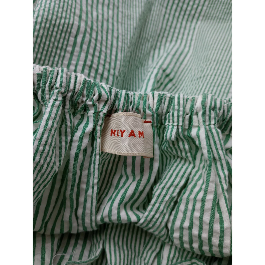 MEYAME メヤメ STRIPED LONG SKIRT シア サッカー ストライプ ドロング スカート グリーン F【中古】