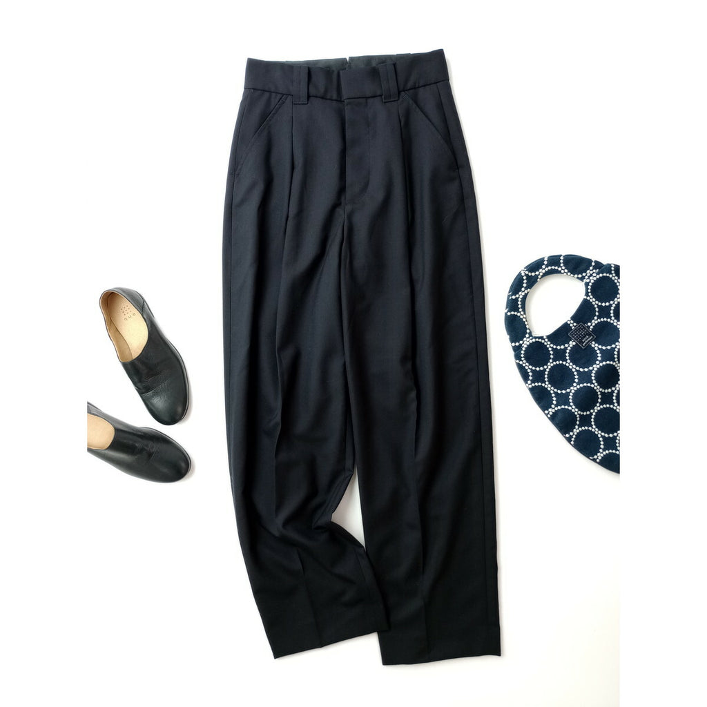 24SS MARGARET HOWELL × FOX BROTHERS マーガレットハウエル SUMMER WOOL トラウザーズ パンツ ウール 毛 100％ 黒 ブラック 1【中古】