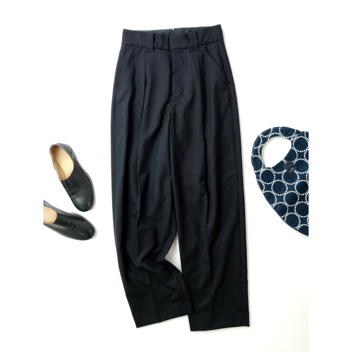 24SS MARGARET HOWELL × FOX BROTHERS マーガレットハウエル SUMMER WOOL トラウザーズ パンツ ウール 毛 100％ 黒 ブラック 1【中古】