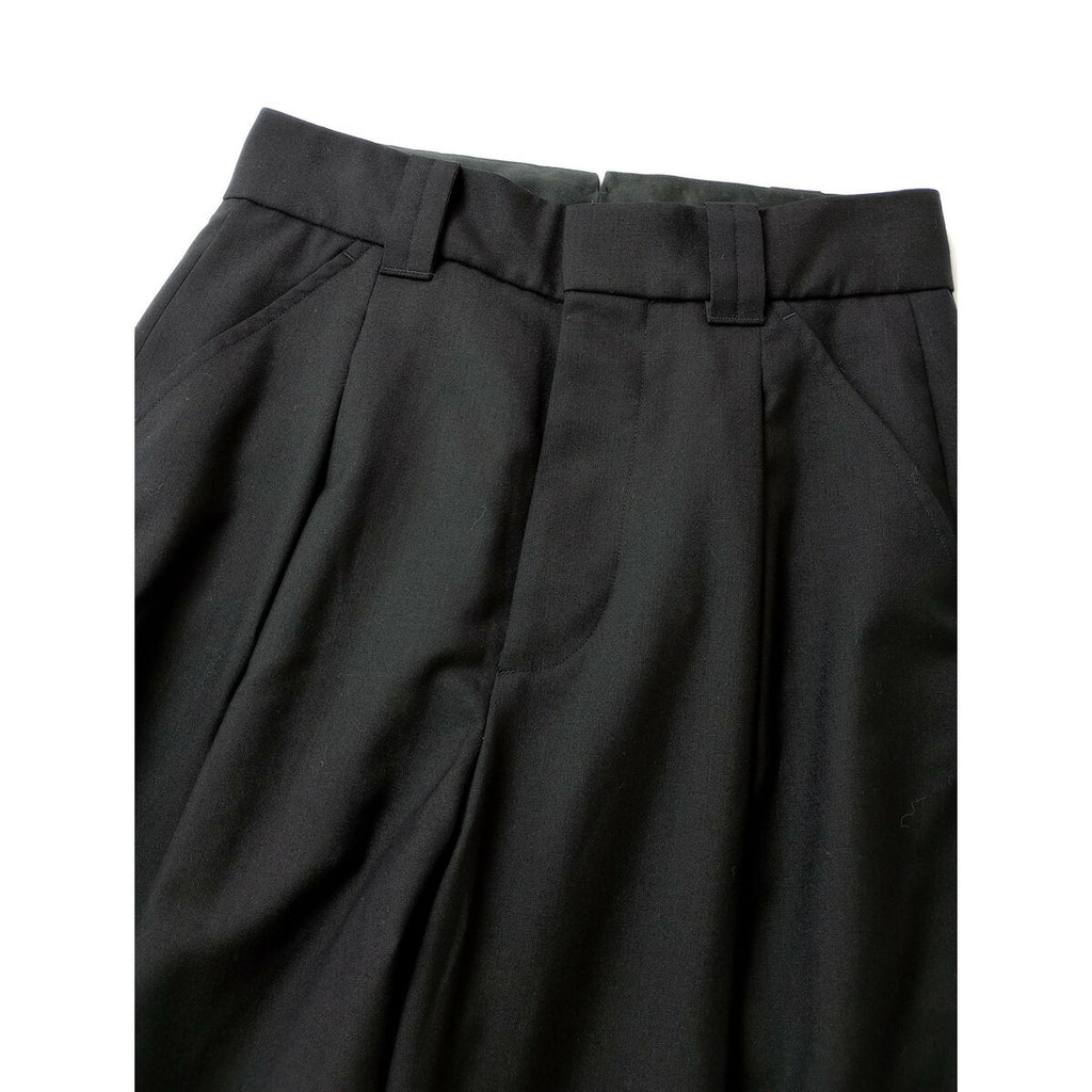 24SS MARGARET HOWELL × FOX BROTHERS マーガレットハウエル SUMMER WOOL トラウザーズ パンツ ウール 毛 100％ 黒 ブラック 1【中古】