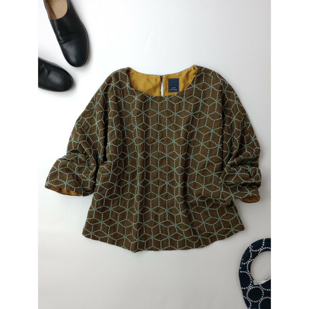 mina perhonen ミナペルホネン sugar コットン シルク プルオーバー トップス カーキ 36【中古】