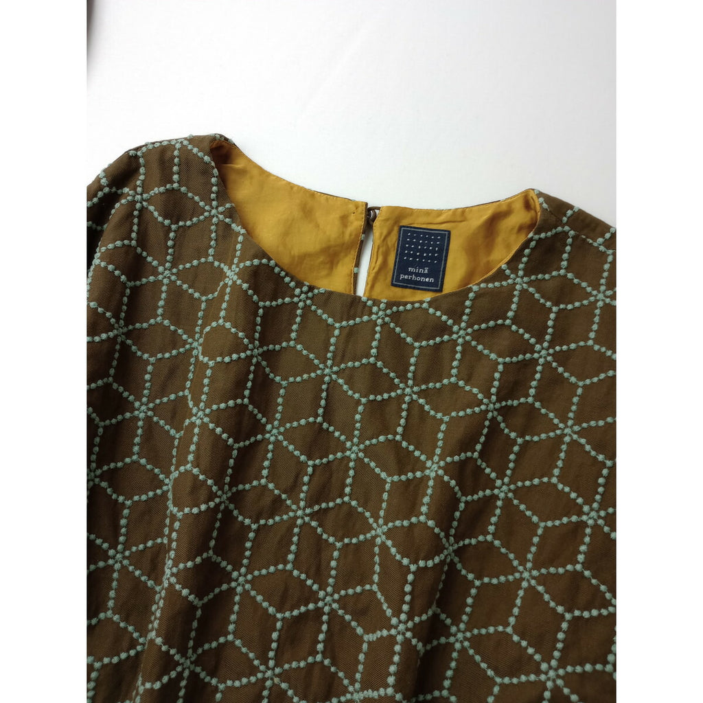mina perhonen ミナペルホネン sugar コットン シルク プルオーバー トップス カーキ 36【中古】