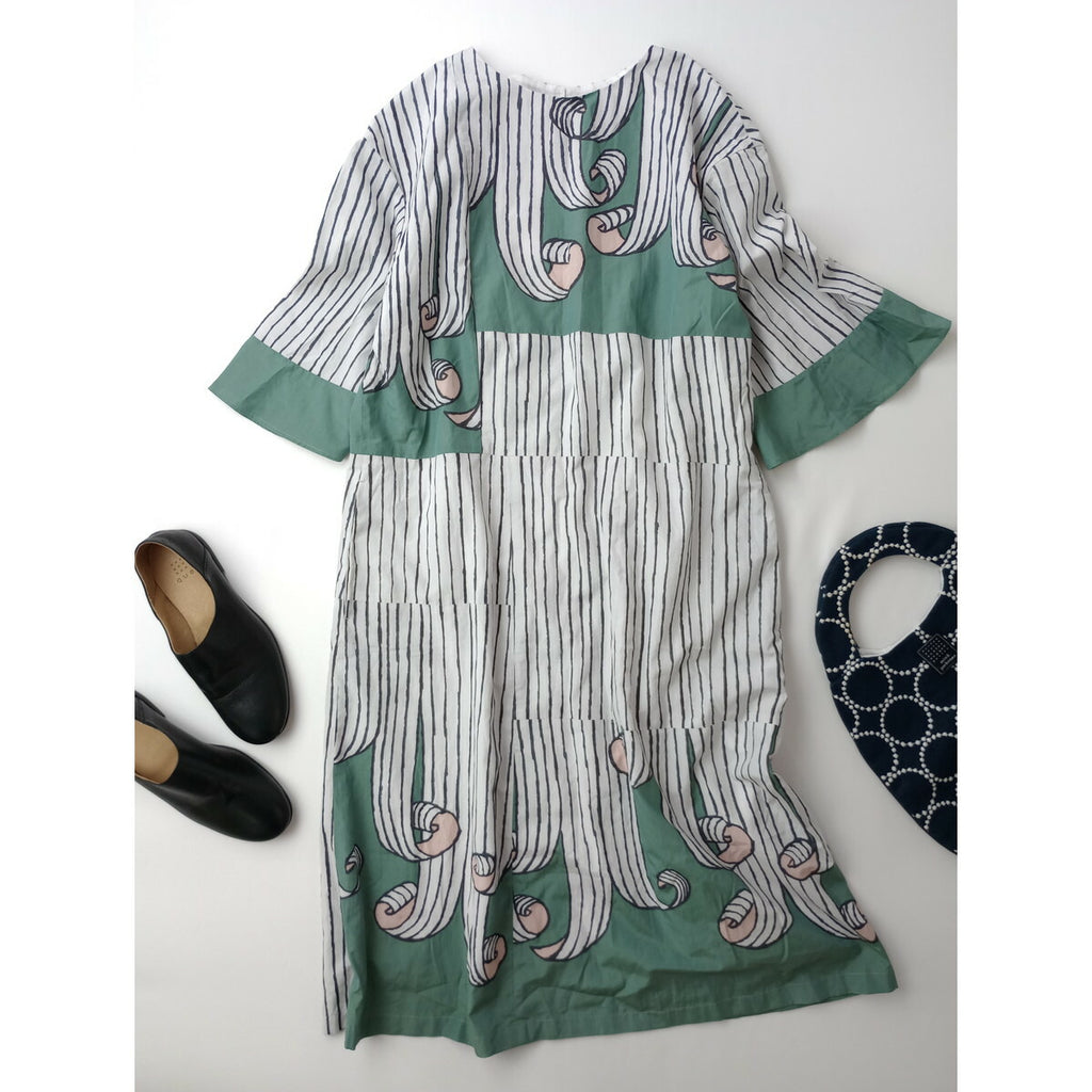 mina perhonen ミナペルホネン swing ロング ワンピース グリーン 36【中古】