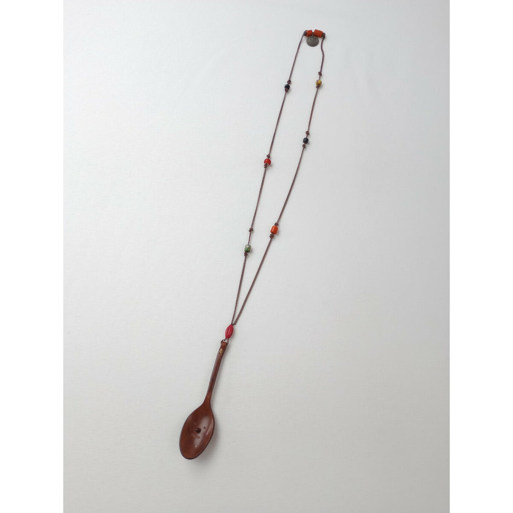 HENRY CUIR アンリークイール レザーケース 付き スプーン ネックレス ブラウン アクセサリー 【中古】