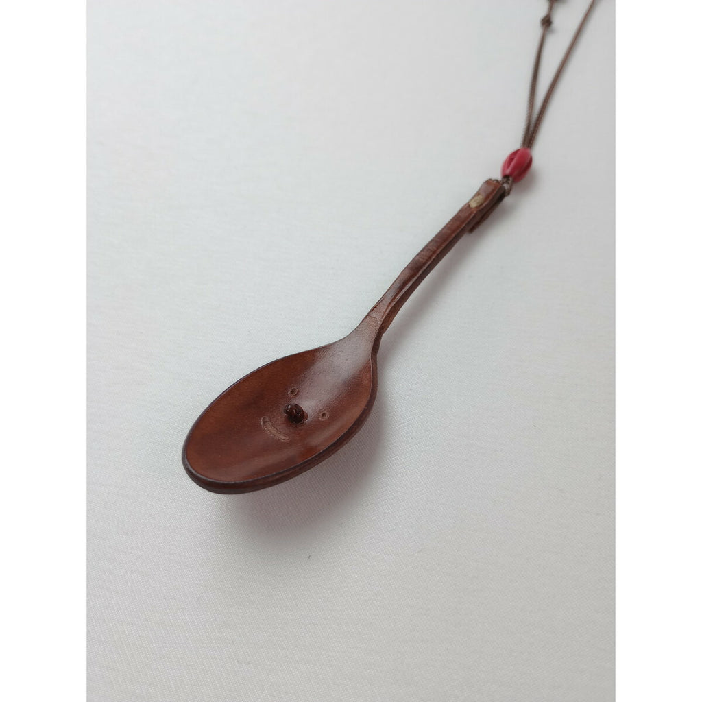HENRY CUIR アンリークイール レザーケース 付き スプーン ネックレス ブラウン アクセサリー 【中古】