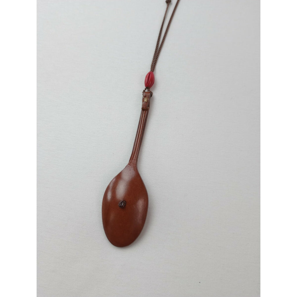 HENRY CUIR アンリークイール レザーケース 付き スプーン ネックレス ブラウン アクセサリー 【中古】