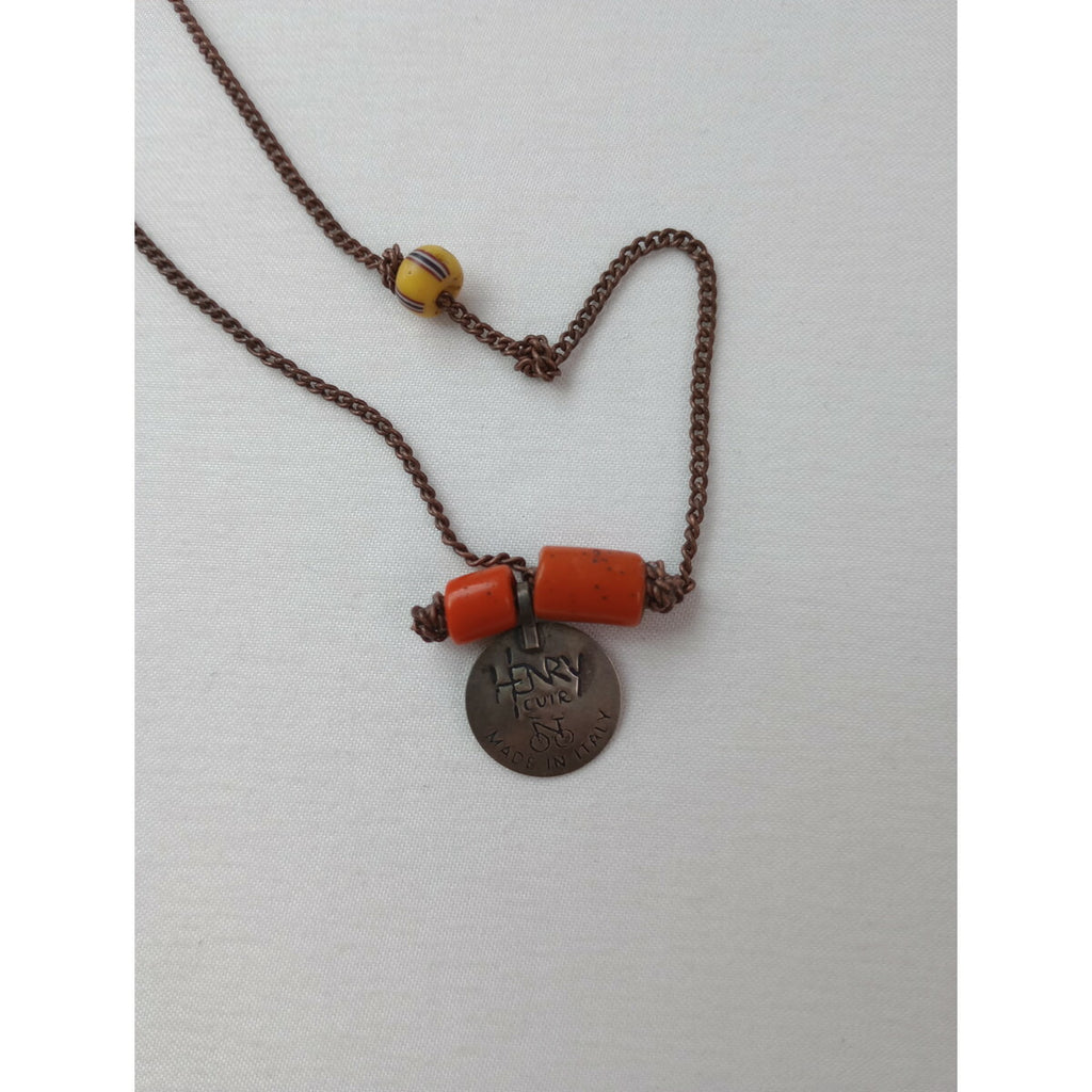 HENRY CUIR アンリークイール レザーケース 付き スプーン ネックレス ブラウン アクセサリー 【中古】