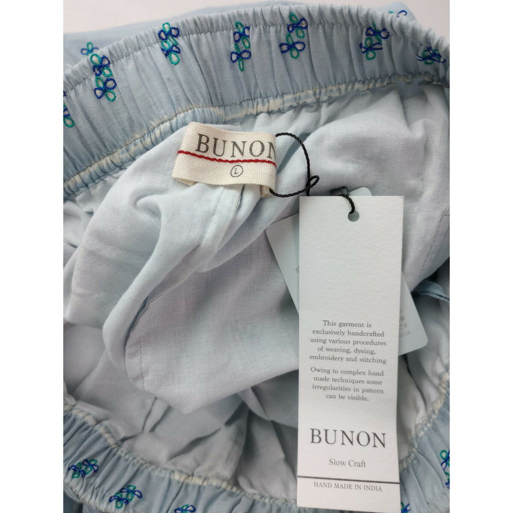 新品 BUNON ブノン 刺繍 ワイド パンツ ライトブルー L