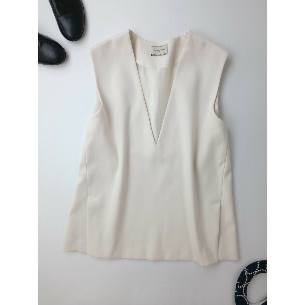 22SS UNITED ARROWS ユナイテッドアローズ ダブル クロス ベスト トップス アイボリー【中古】
