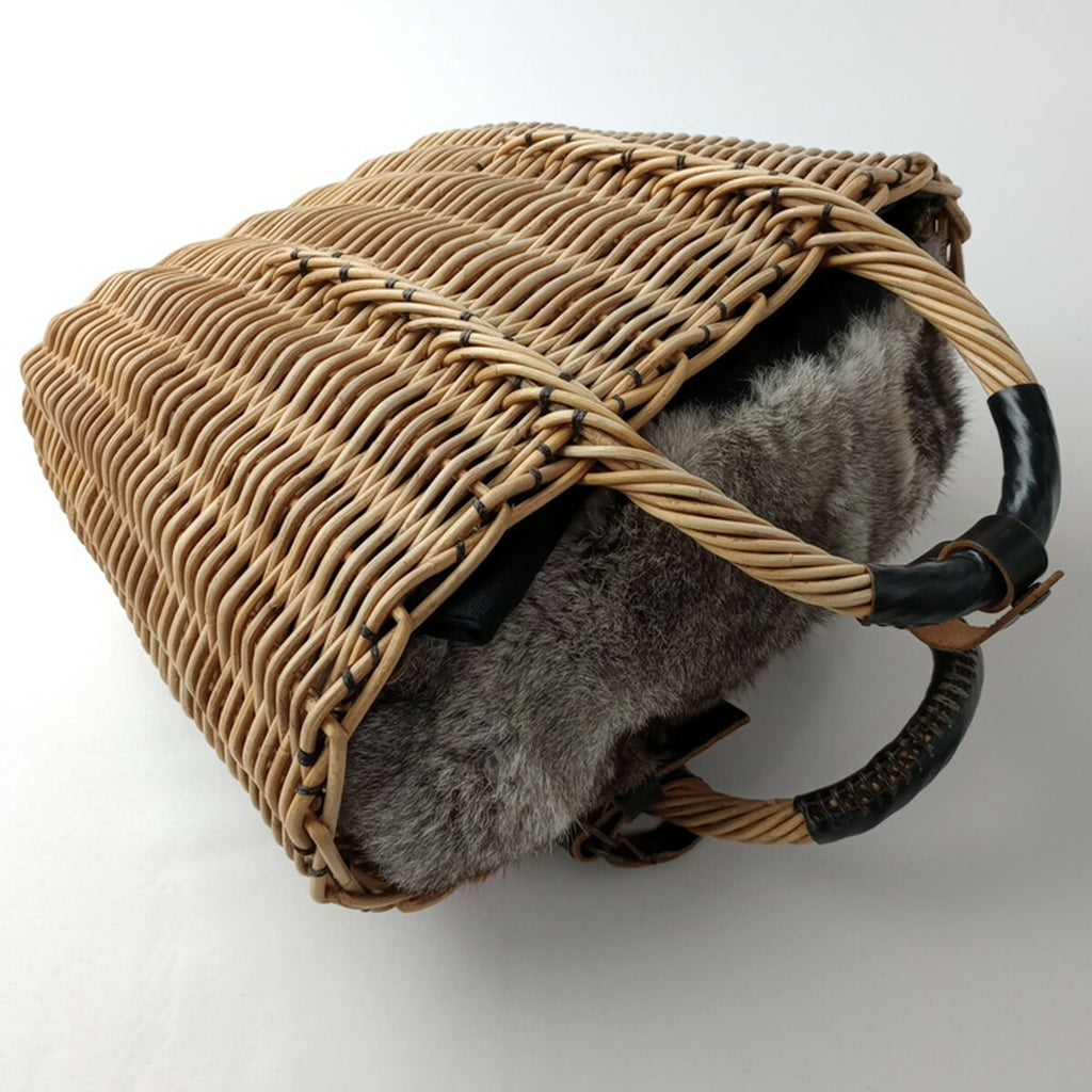 ebagos エバゴス ファー 付き かご 藤 バッグ 黒 ブラック【中古】