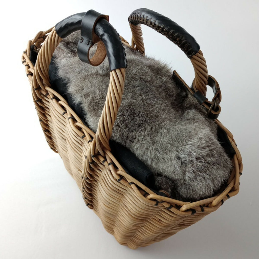 ebagos エバゴス ファー 付き かご 藤 バッグ 黒 ブラック【中古】