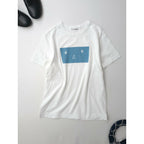 mina perhonen ミナペルホネン anim アニム コットン 綿 100％ カットソー 半袖 Tシャツ トップス 白 ブルー XS【中古】