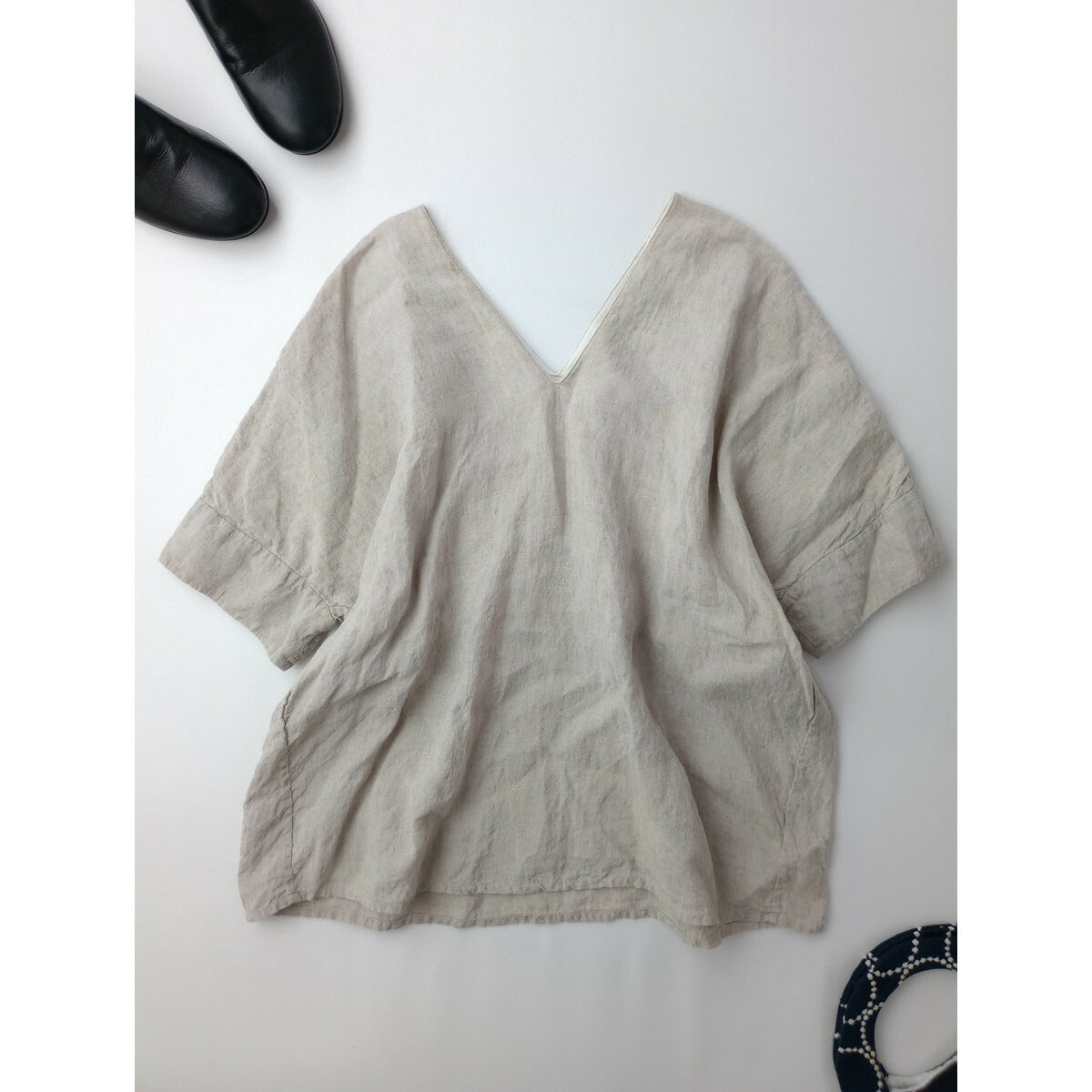 えみおわす カレン 半袖 シャツ プルオーバー トップス 生成り M 【中古】
