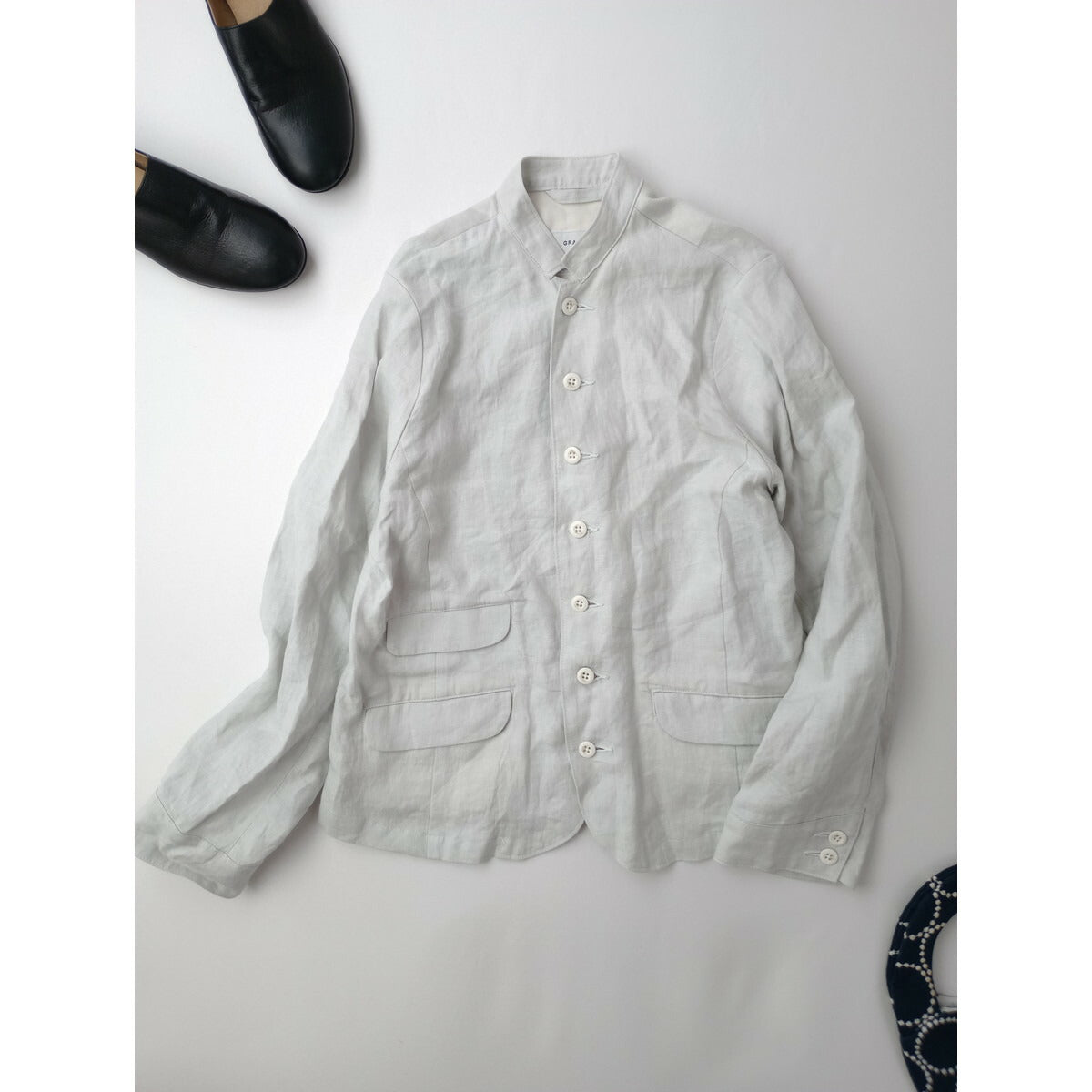 新品 GRANDMA MAMA DAUGHTER グランマママドーター スタンドカラー ジャケット 0 白に近いライトブルー【中古】