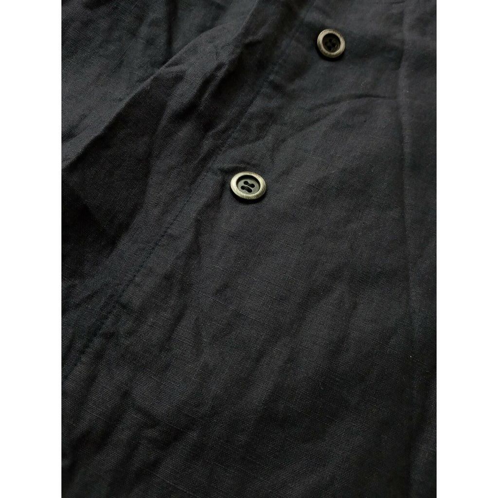 OUTIL ウティ リネン100％ ノーカラー ダブルボタン ロング コート ネイビー 0【中古】