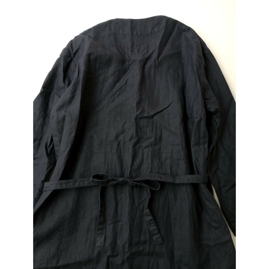 OUTIL ウティ リネン100％ ノーカラー ダブルボタン ロング コート ネイビー 0【中古】