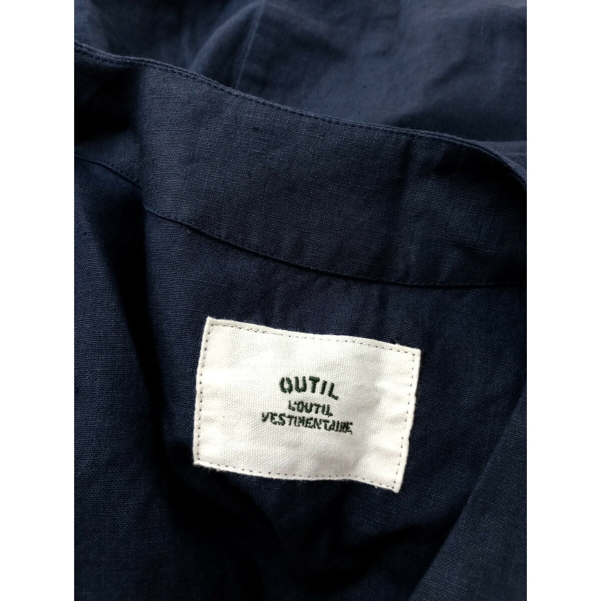 OUTIL ウティ リネン100％ ノーカラー ダブルボタン ロング コート ネイビー 0【中古】