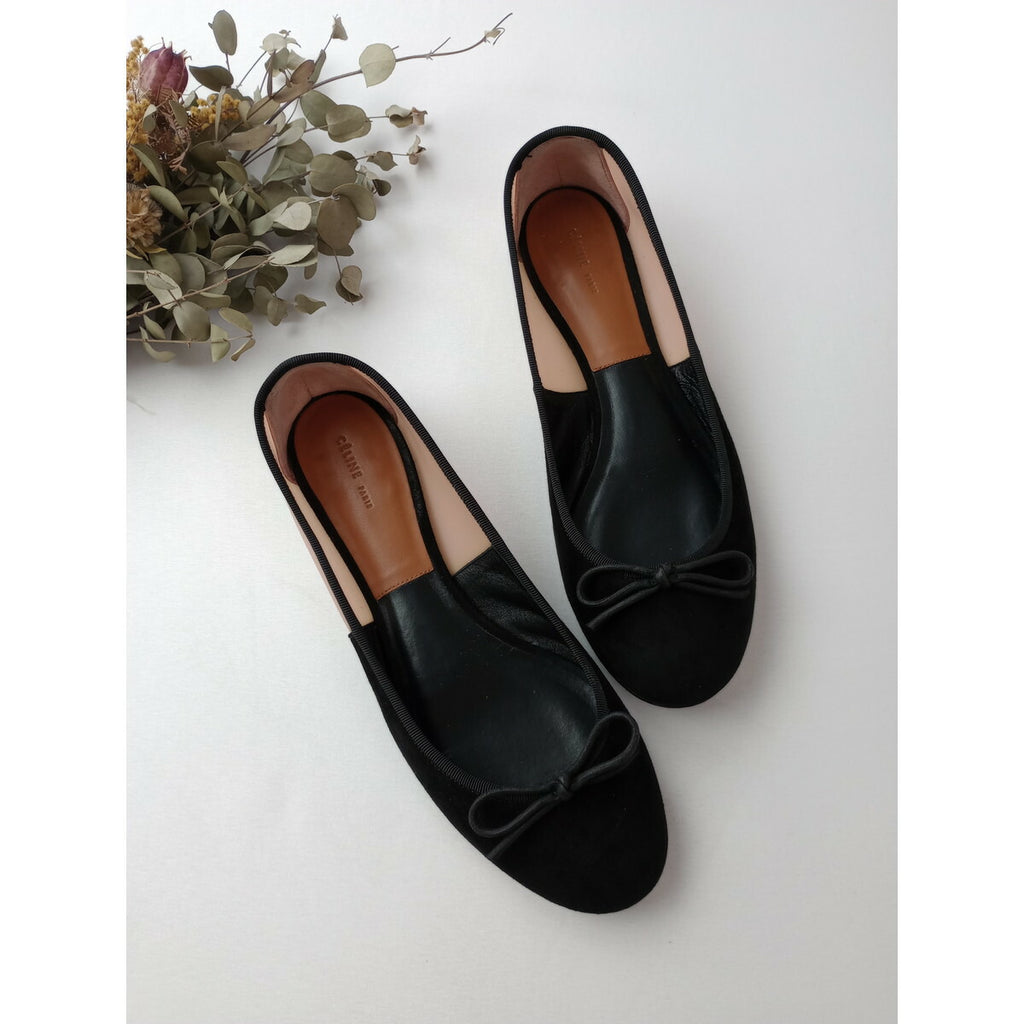 CELINE セリーヌ フラット パンプス バレエ シューズ 靴 バイカラー 黒 ブラック ピンク 37【中古】