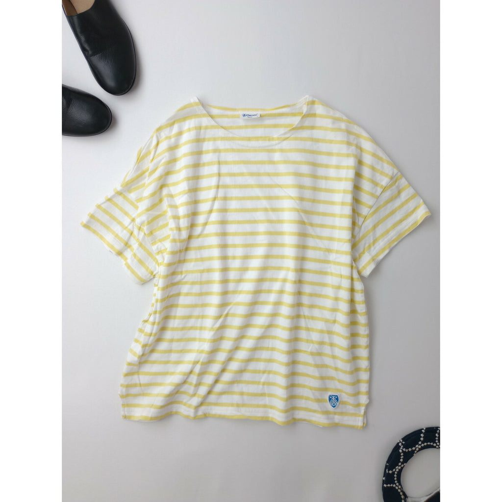 ORCIVAL オーシバル オーチバル 40/2ジャージー 半袖 ワイド ボートネック プルオーバー ボーダー トップス イエロー 黄色 1【中古】