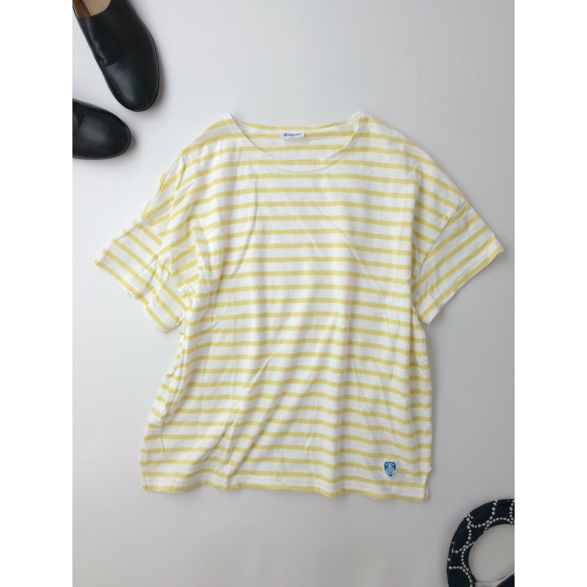 ORCIVAL オーシバル オーチバル 40/2ジャージー 半袖 ワイド ボートネック プルオーバー ボーダー トップス イエロー 黄色 1【中古】