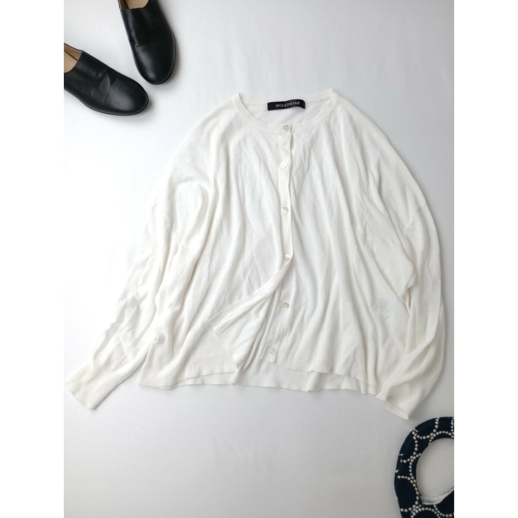 mizuiro ind ミズイロインド stand collar shirt like C/D コットン 綿 100％ ワイド ニット カーディガン 白 ホワイト【中古】