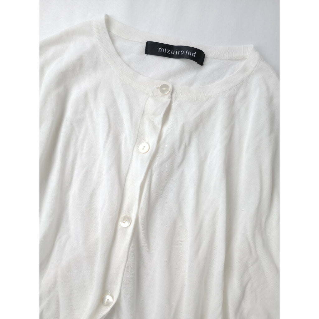 mizuiro ind ミズイロインド stand collar shirt like C/D コットン 綿 100％ ワイド ニット カーディガン 白 ホワイト【中古】