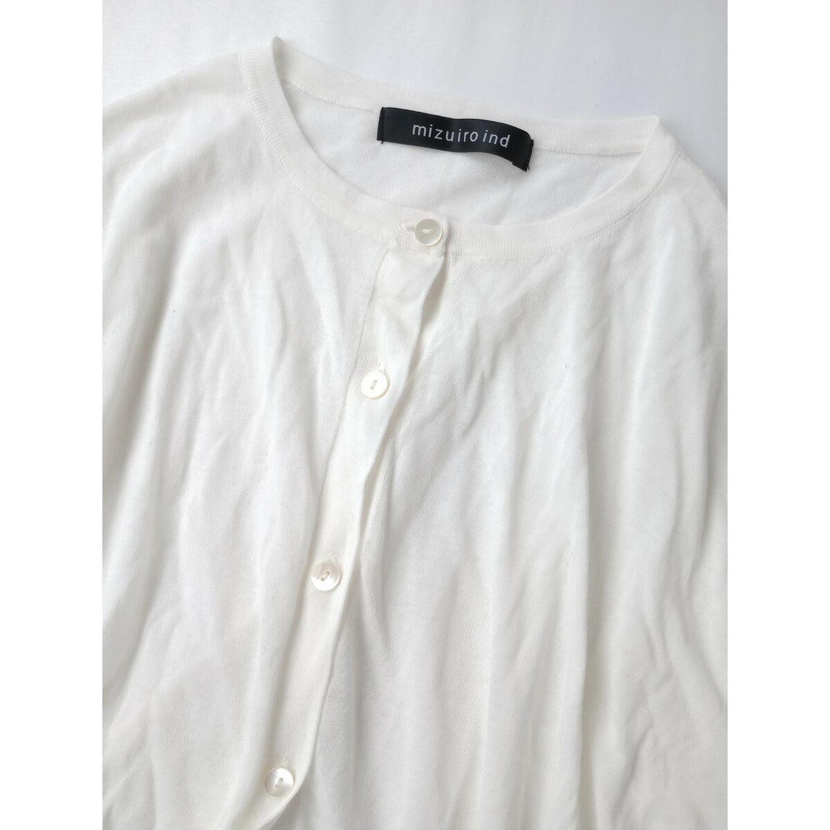 mizuiro ind ミズイロインド stand collar shirt like C/D コットン 綿 100％ ワイド ニット カーディガン 白 ホワイト【中古】