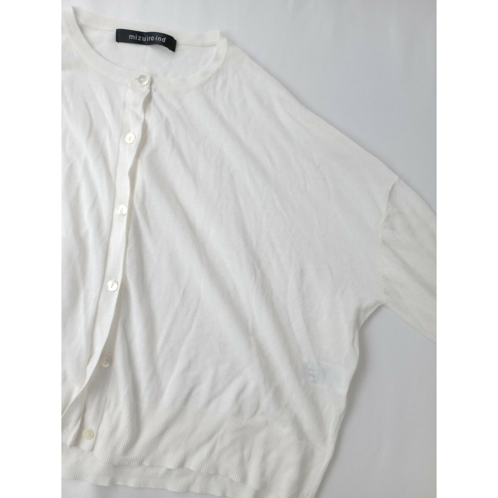 mizuiro ind ミズイロインド stand collar shirt like C/D コットン 綿 100％ ワイド ニット カーディガン 白 ホワイト【中古】