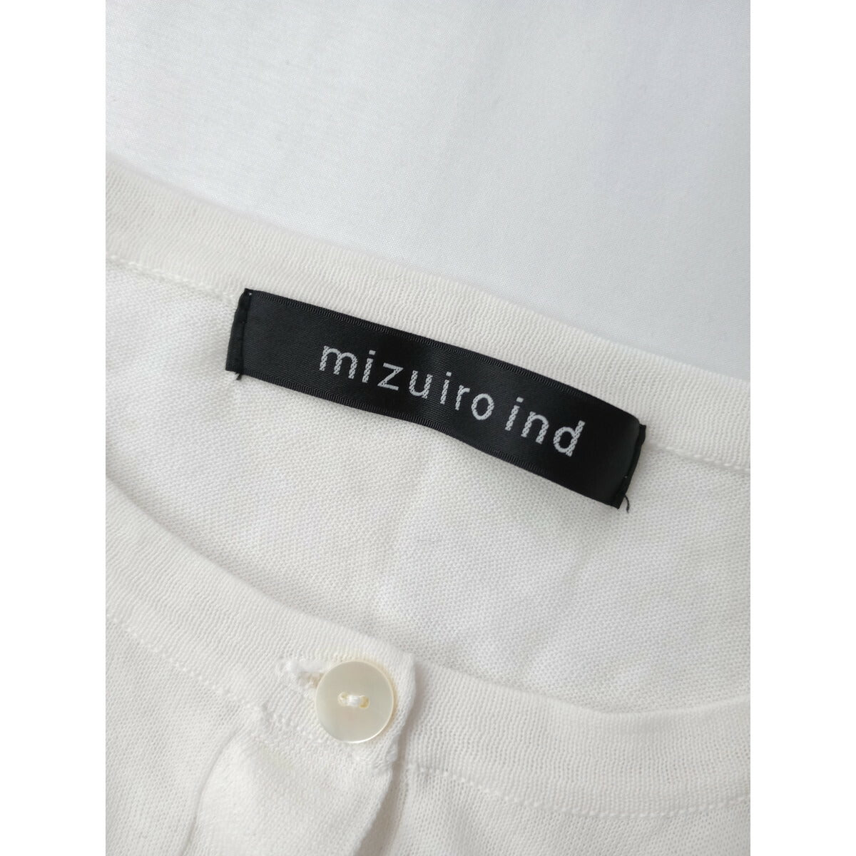 mizuiro ind ミズイロインド stand collar shirt like C/D コットン 綿 100％ ワイド ニット カーディガン 白 ホワイト【中古】
