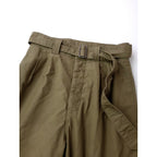 24SS MHL. エムエイチエル マーガレットハウエル CRISP COTTON PLAINWEAVE ベルト付き コットン 綿 100％ パンツ カーキ 1【中古】