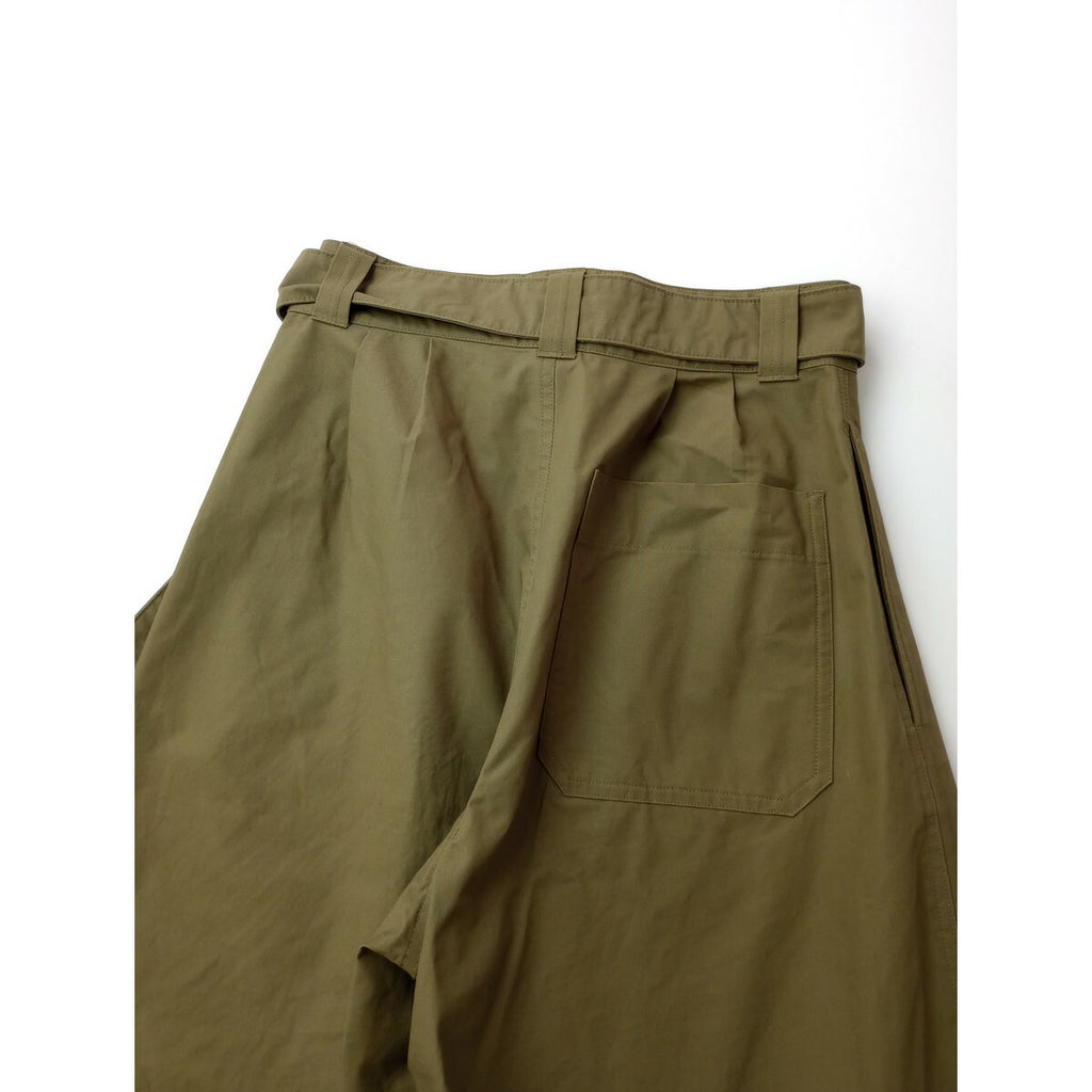 24SS MHL エムエイチエル マーガレットハウエル CRISP COTTON PLAINWEAVE ベルト付き コットン 綿 100％ パンツ カーキ 1【中古】